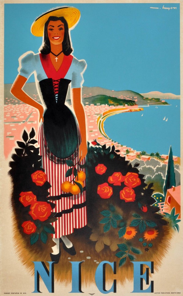 Nice, French Riviera Original Vintage 1950 Travel Poster  Print